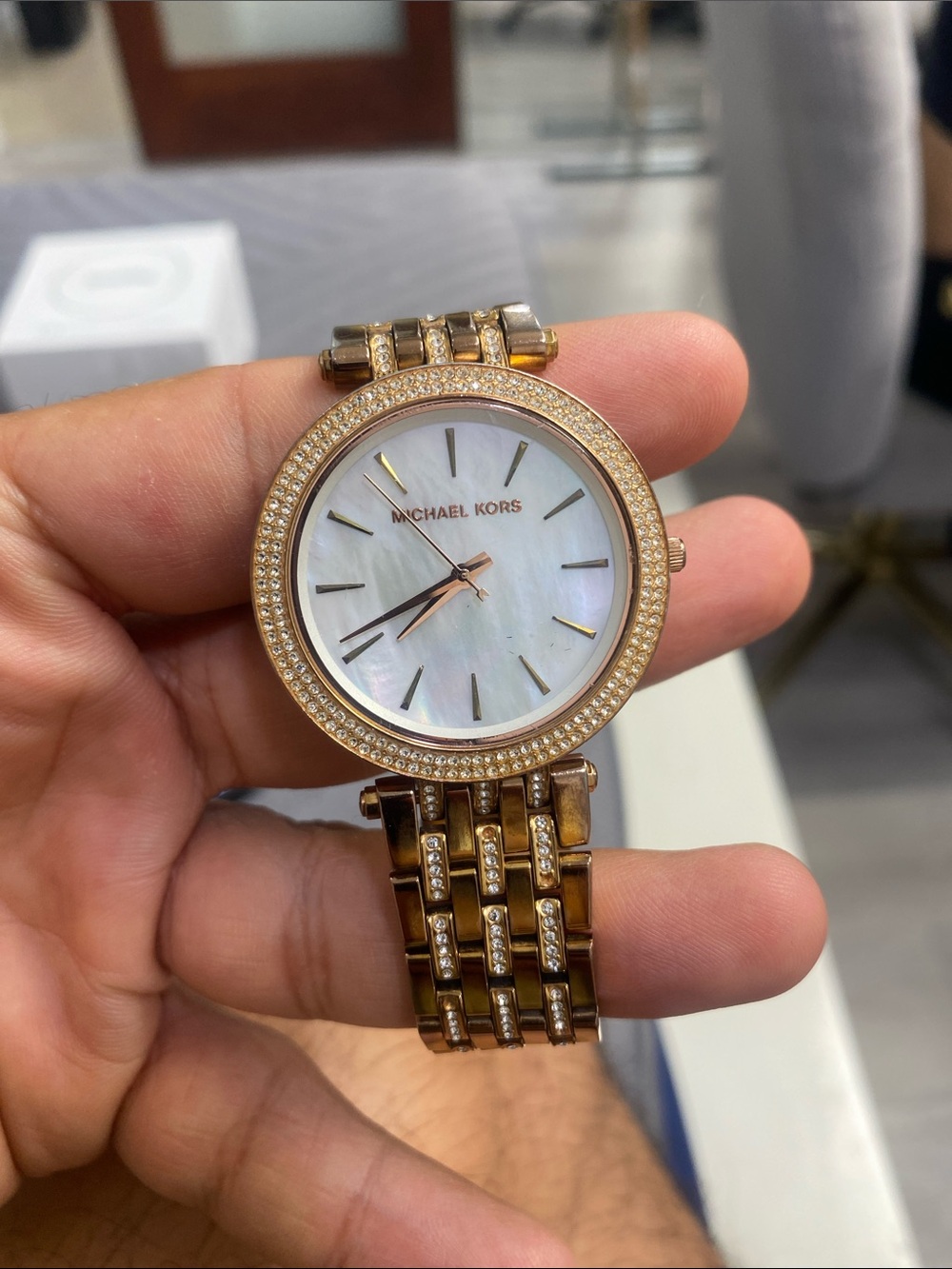 Michael Kors Rose Gold Tortoiseshell-Link Watch with Mother-of-Pearl Dial